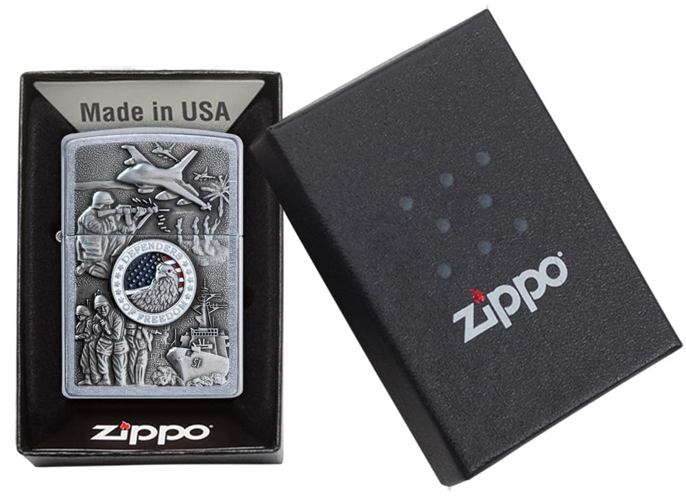 Foto 7 pulgar | Mechero De Bolsillo Zippo Defenders Of Freedom Emblem Street Chrome - Venta Internacional.