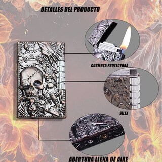 Foto 4 | ''2pz Encendedor Metálico Recargable Pedernal Vintage Calavera ''
