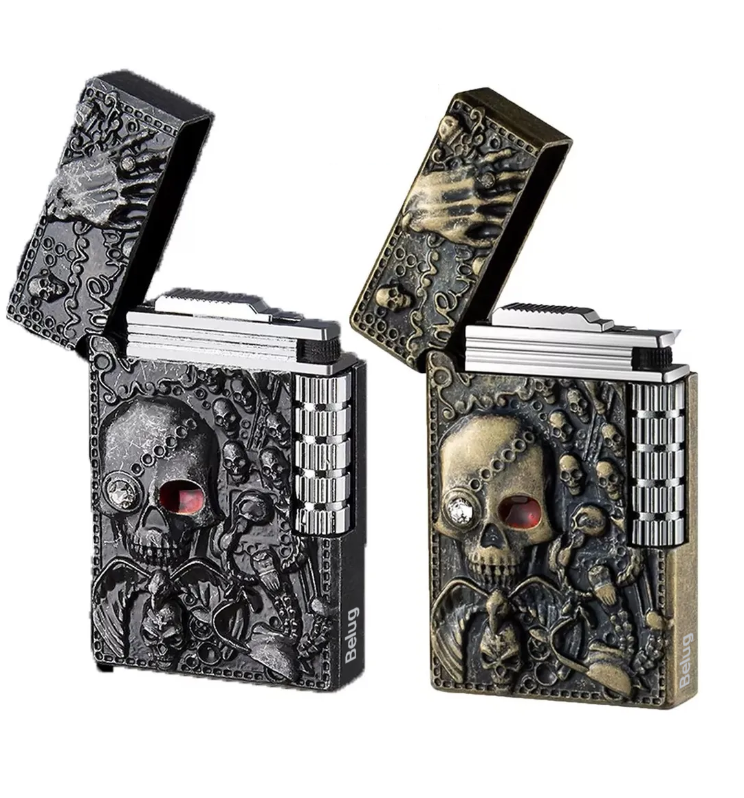 Foto 2 pulgar | ''2pz Encendedor Metálico Recargable Pedernal Vintage Calavera ''