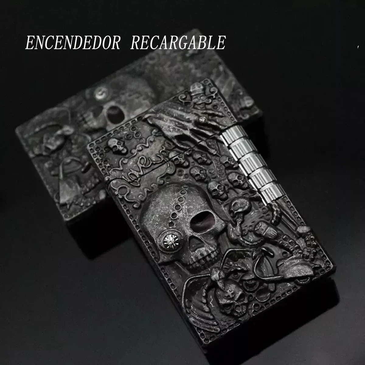 Foto 4 pulgar | ''2pz Encendedor Metálico Recargable Pedernal Vintage Calavera ''