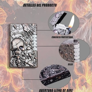 Foto 4 | ''2pz Encendedor Metálico Recargable Pedernal Vintage Calavera ''