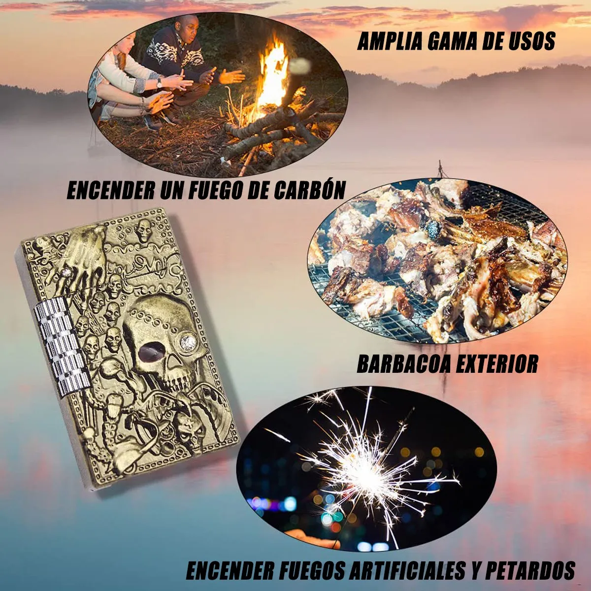 Foto 6 pulgar | ''2pz Encendedor Metálico Recargable Pedernal Vintage Calavera ''