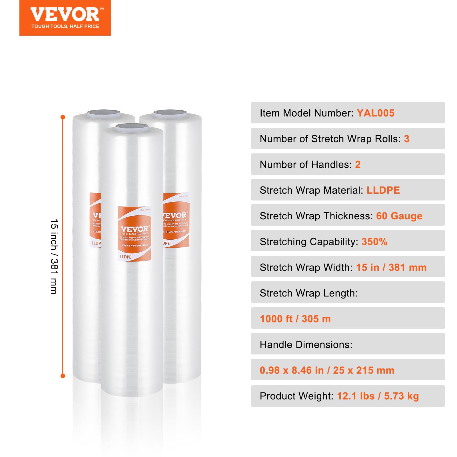 Foto 7 | Película Elástica Vevor, 38 Cm X 305 M, 15 Kg, Resistencia Industrial, Paquete De 3 - Venta Internacional.