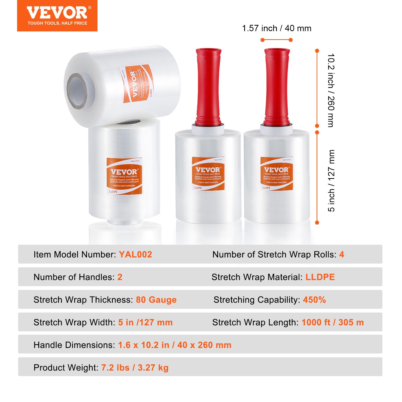 Foto 7 | Película Elástica Vevor De 12,7 Cm X 304,8 M, Paquete De 4 Unidades, Calibre 80, Industrial - Venta Internacional.