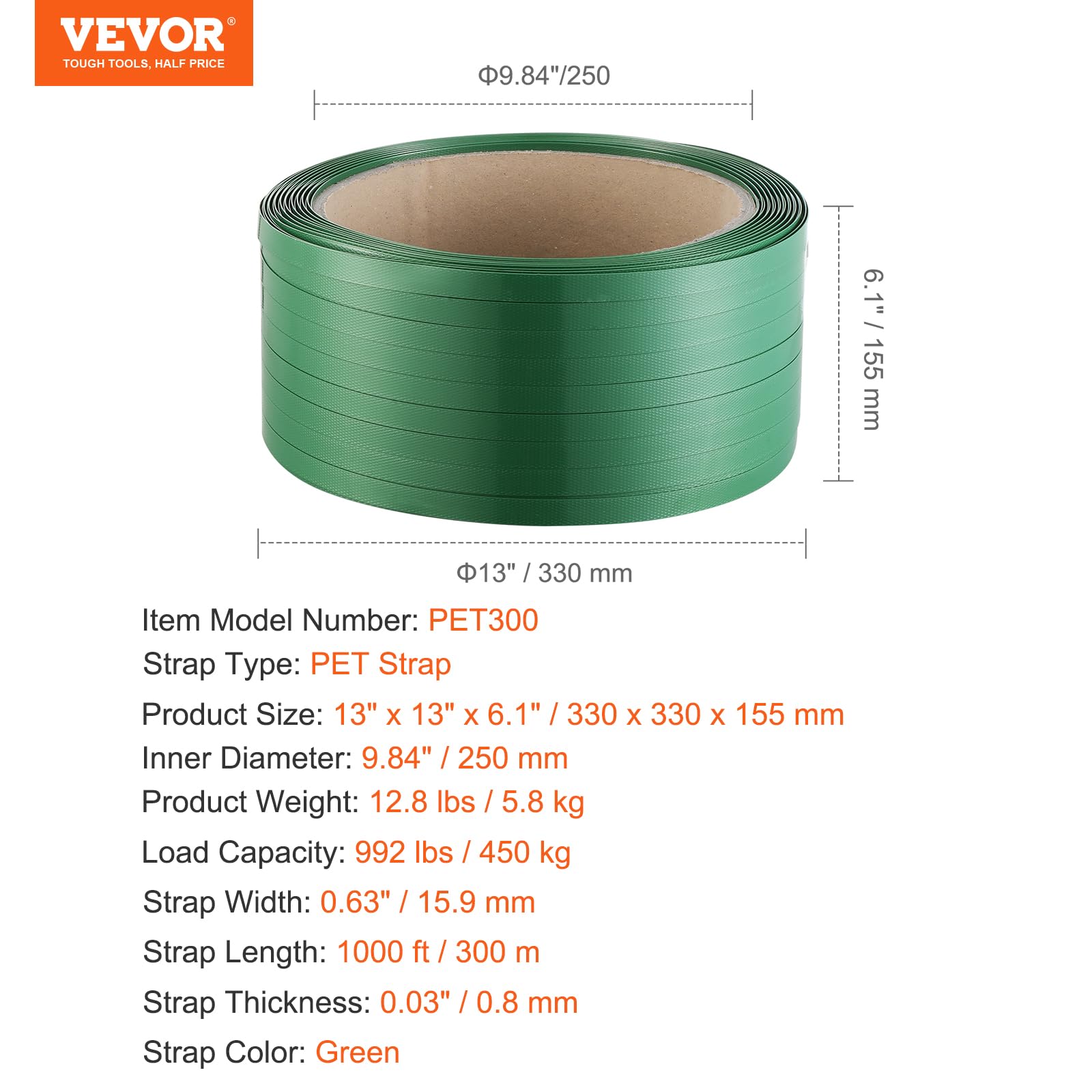 Foto 7 | Rollo De Flejado De Poliéster Pet Vevor De 1000 Pies X 0,63 Cm - Venta Internacional.