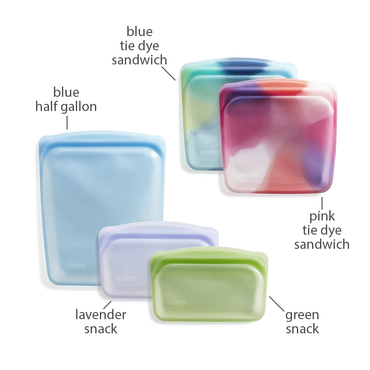 Foto 6 pulgar | Bolsas Reutilizables Para Almacenar Alimentos Stasher Premium Silicone, Paquete De 5 - Venta Internacional.