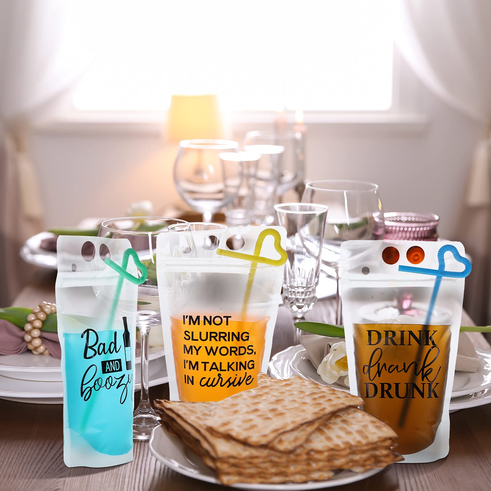 Foto 4 pulgar | Bolsas Para Bebidas Patelai, 24 Unidades Con 24 Pajitas, 400 — 450 Ml, Color Negro - Venta Internacional.