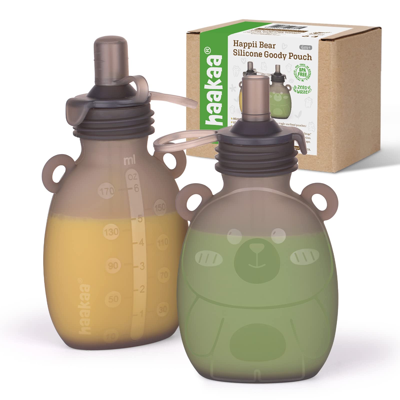 Foto 2 pulgar | Bolsa De Silicona Para Regalos Happii Bear, 180 Ml, Para Comida Para Bebés, Paquete De 2 - Venta Internacional.