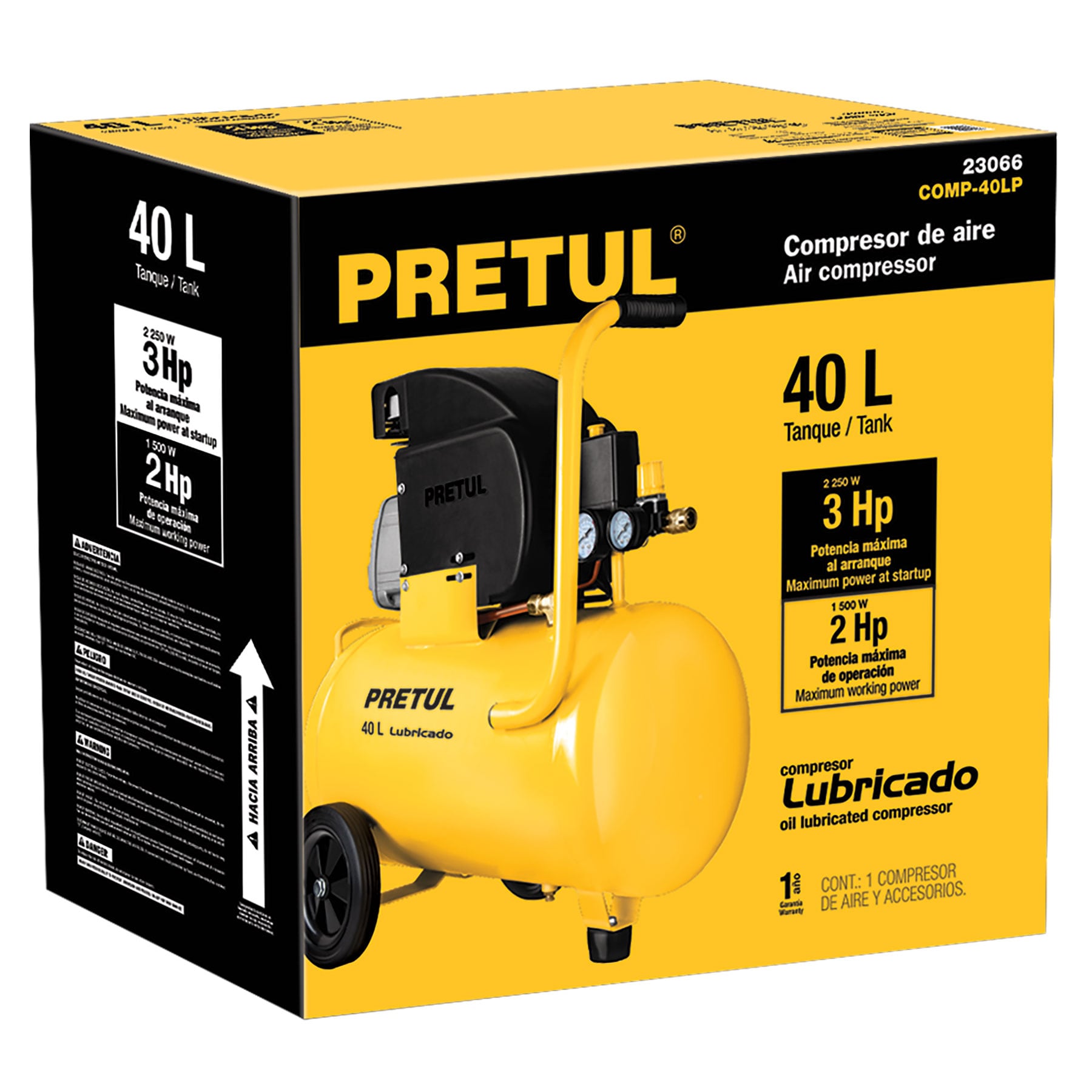 Foto 4 pulgar | Compresor B de 40 L Pretul 23066 color Amarillo de 3 HP Potencia Máxima de 127 V