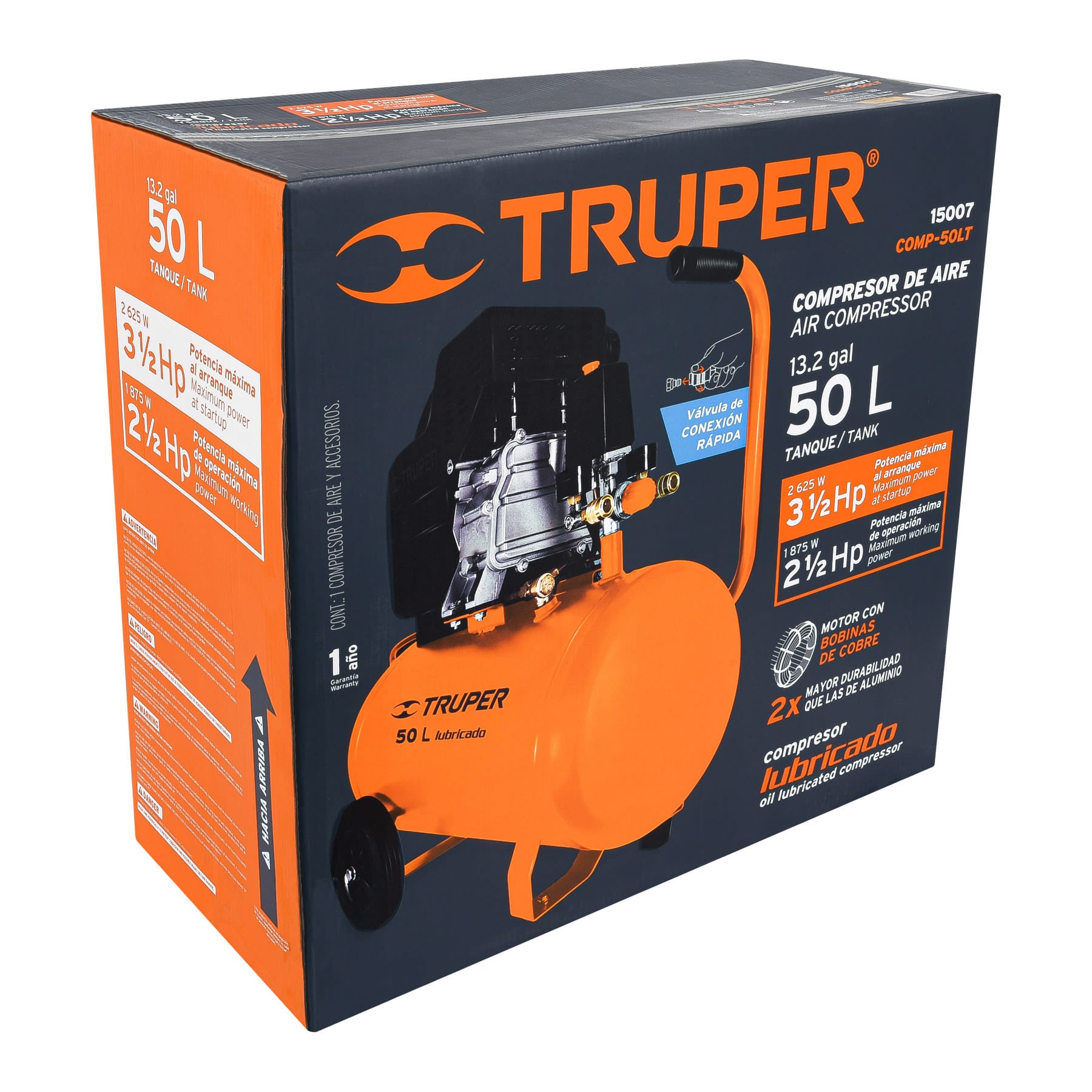 Foto 5 pulgar | Compresor Truper 15007 color Naranja Horizontal 50L 3-1/2 HP Potencia Máxima de 127 V