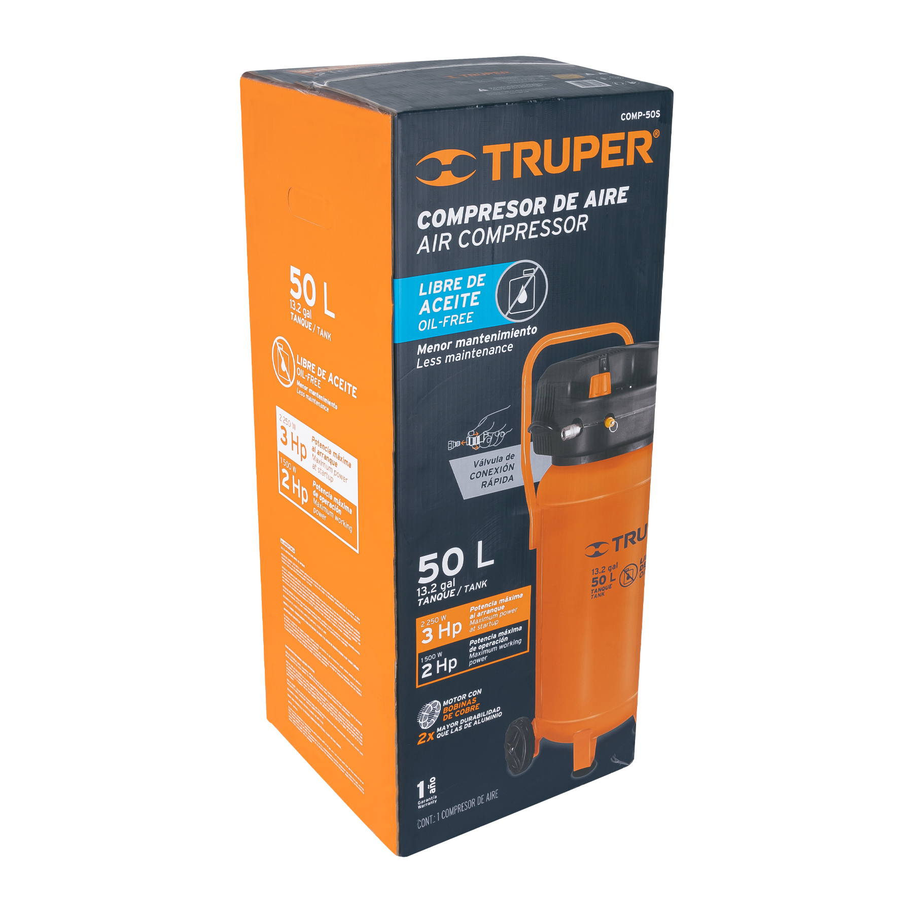 Foto 5 pulgar | Compresor de Aire Libre de Aceite Truper 13847 color Naranja 50 L 3 Hp