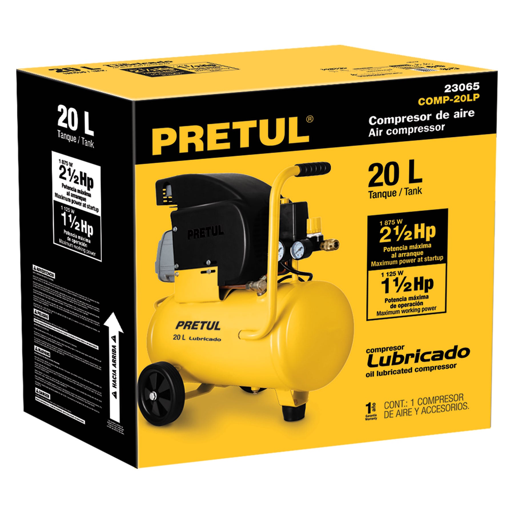 Foto 4 pulgar | Compresor Pretul color Amarillo de 20 L 2-1/2 Hp 127 V