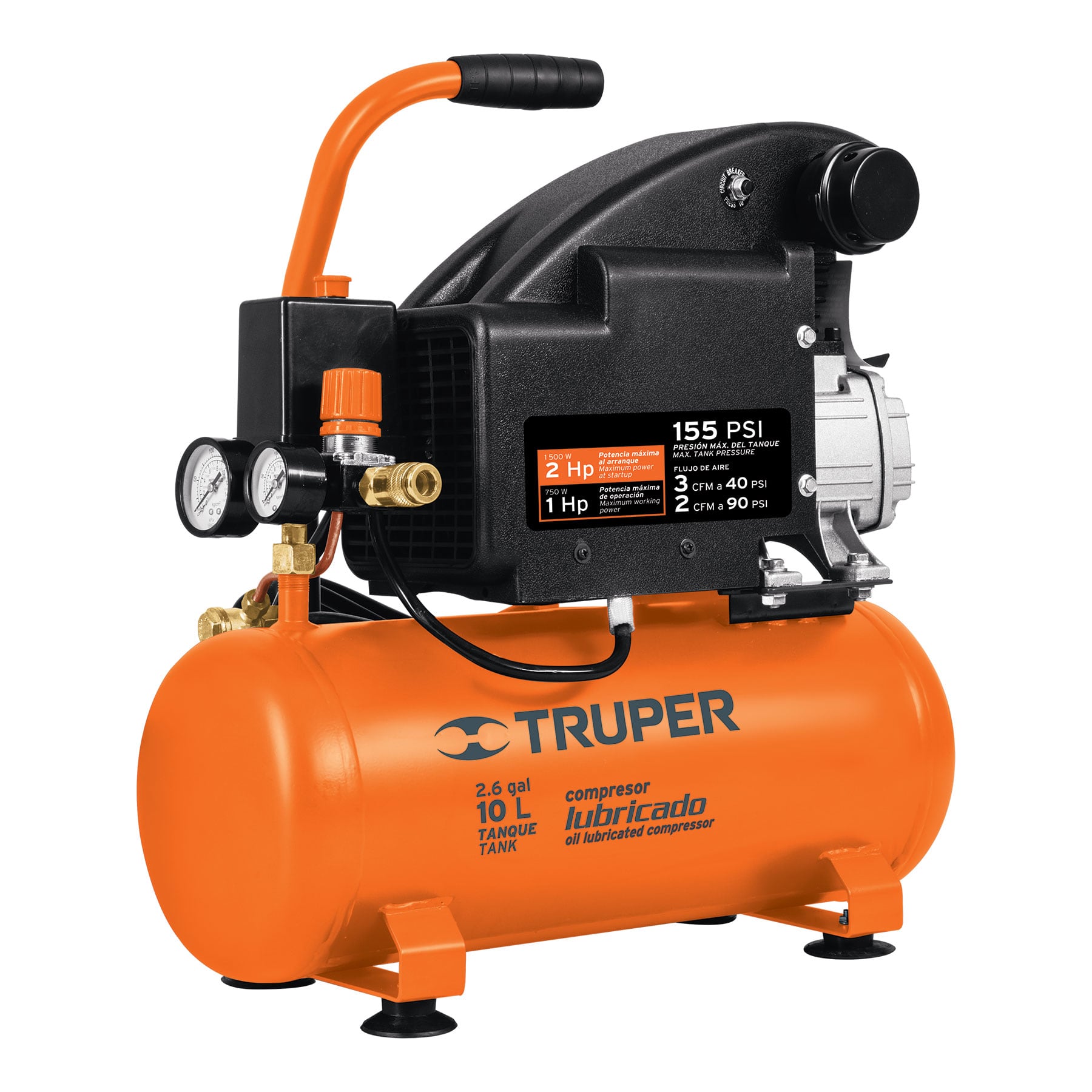 Foto 1 | Compresor Truper 19215 color Naranja Horizontal 10L 2 HP Potencia Máxima 127 V