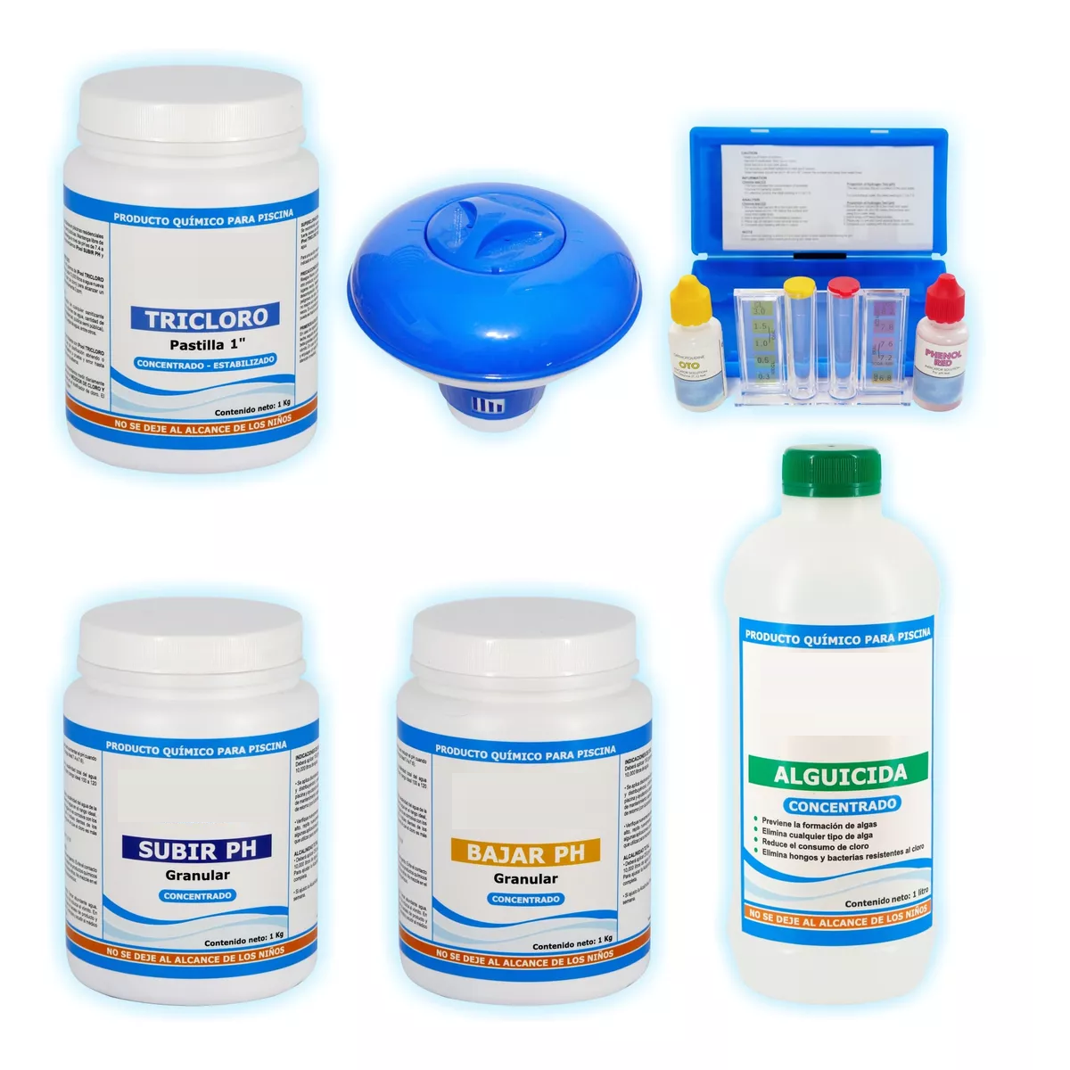 Kit Básico Para Ajustar Cloro Y Ph Con Alguicida Alberca Eo Safe Imports Esi-15450 Azul