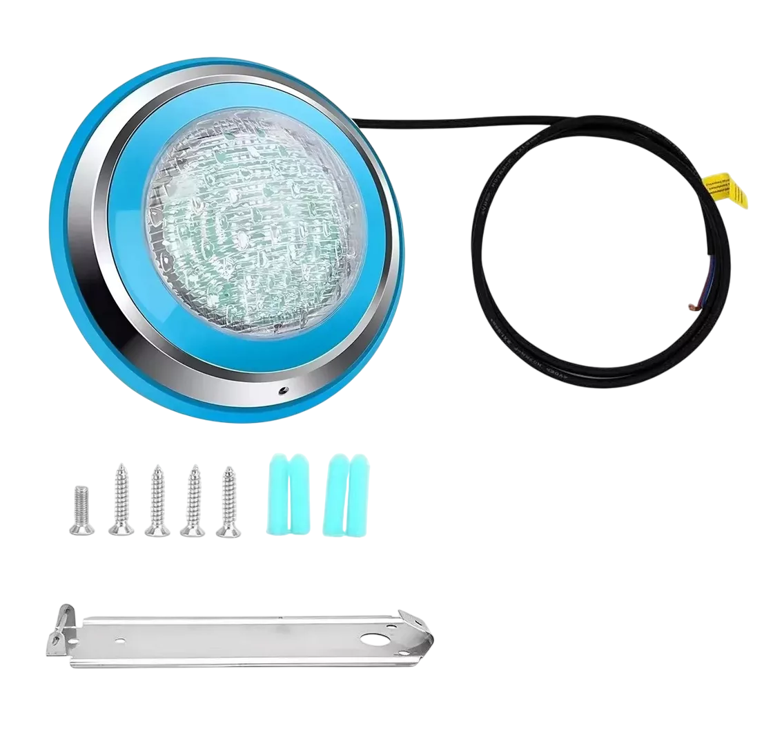 Luz Led Para Piscina 12v 24w Rgb Con Control Remoto Azul Plata