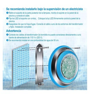 Foto 5 | Luz Led Para Piscina 12v 24w Rgb Con Control Remoto Azul Plata