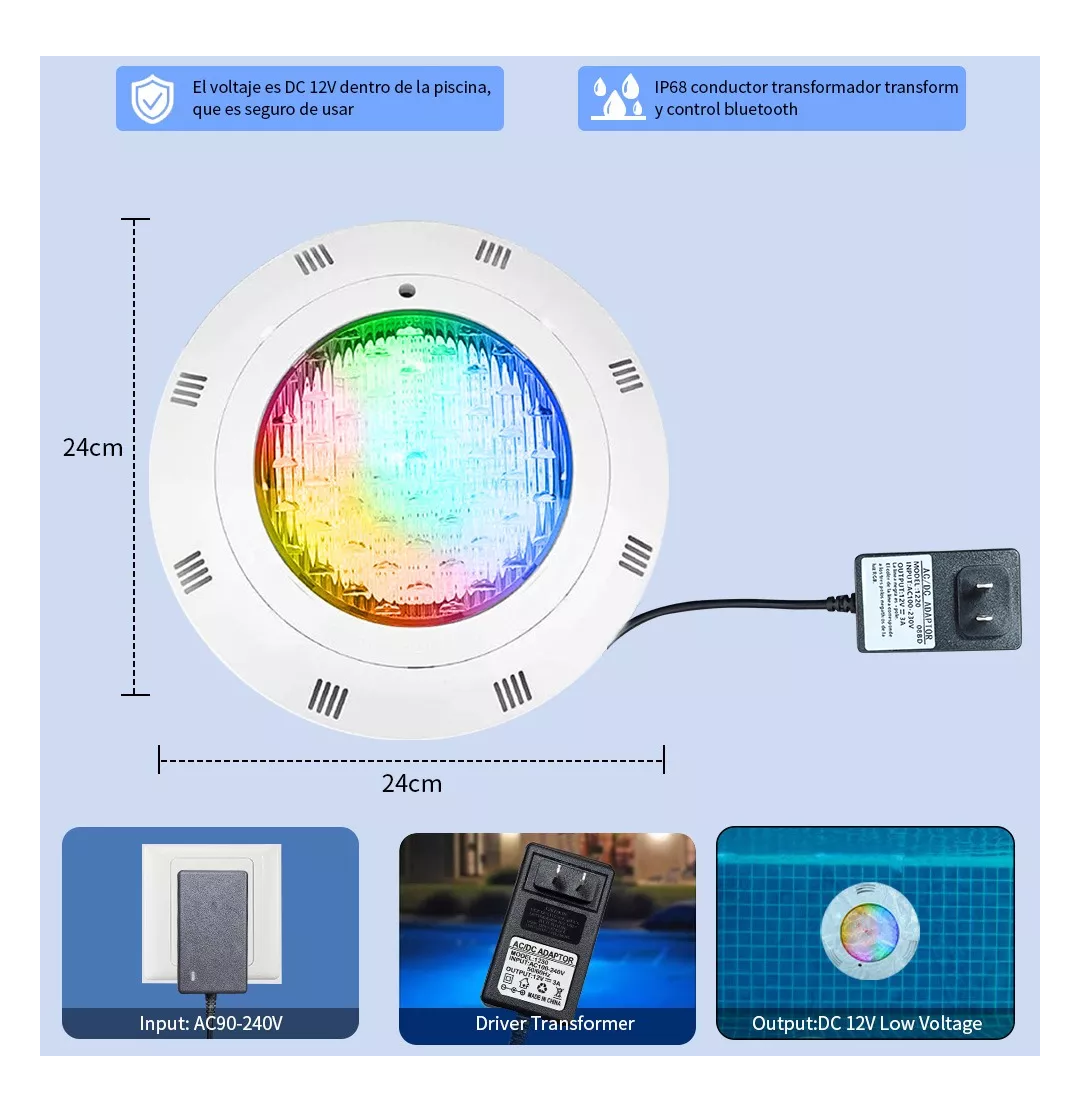 Foto 3 pulgar | Lámpara Sumergible de Piscina Bluetooth 24w Rgb Blanco