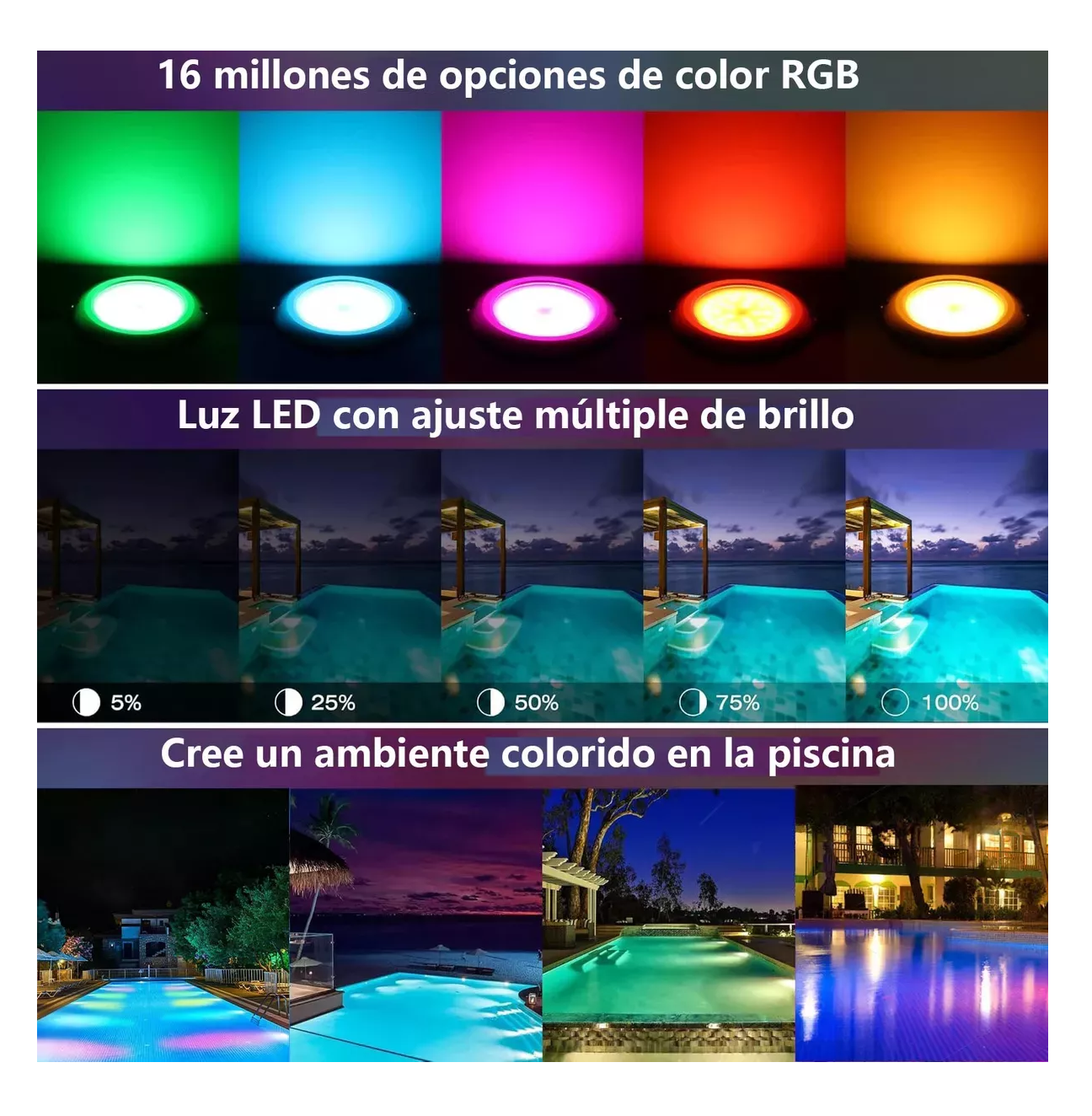 Foto 4 pulgar | Luces Para Alberca Ultra Delgado 12v18w Rgb Con Remoto Y App Plata