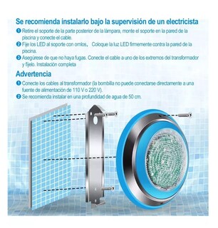 Foto 5 | Luz Led Para Piscina 12v 24w Rgb Con Control Remoto Azul Plata