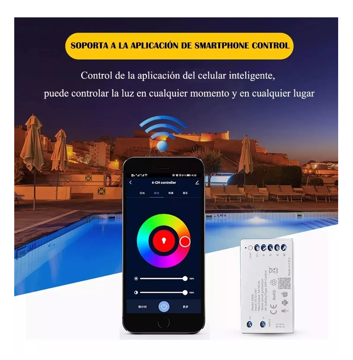 Foto 5 pulgar | Luces Para Alberca Ultra Delgado 12v18w Rgb Con Remoto Y App Plata