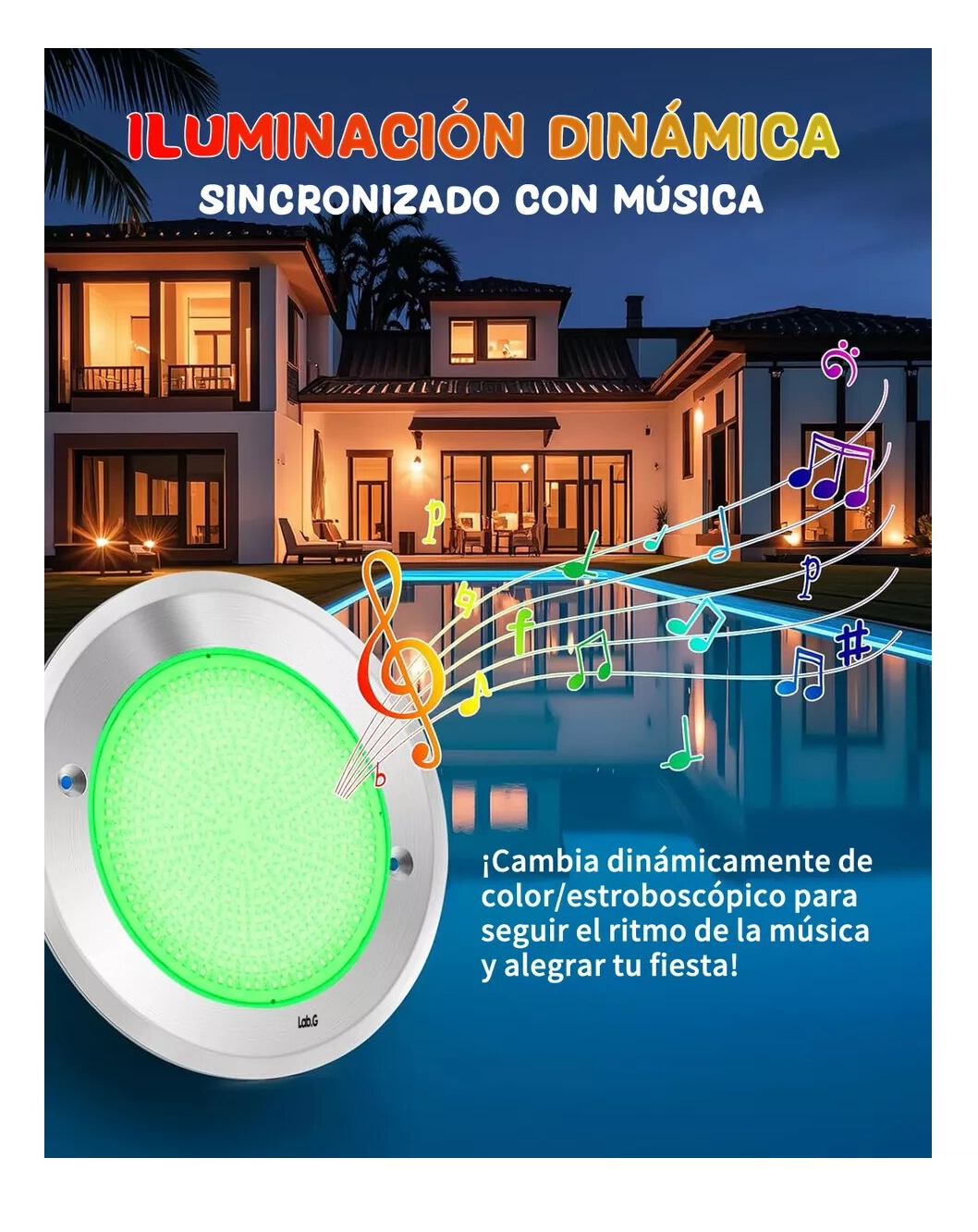 Foto 6 pulgar | Luces Para Alberca Ultra Delgado 12v18w Rgb Con Remoto Y App Plata