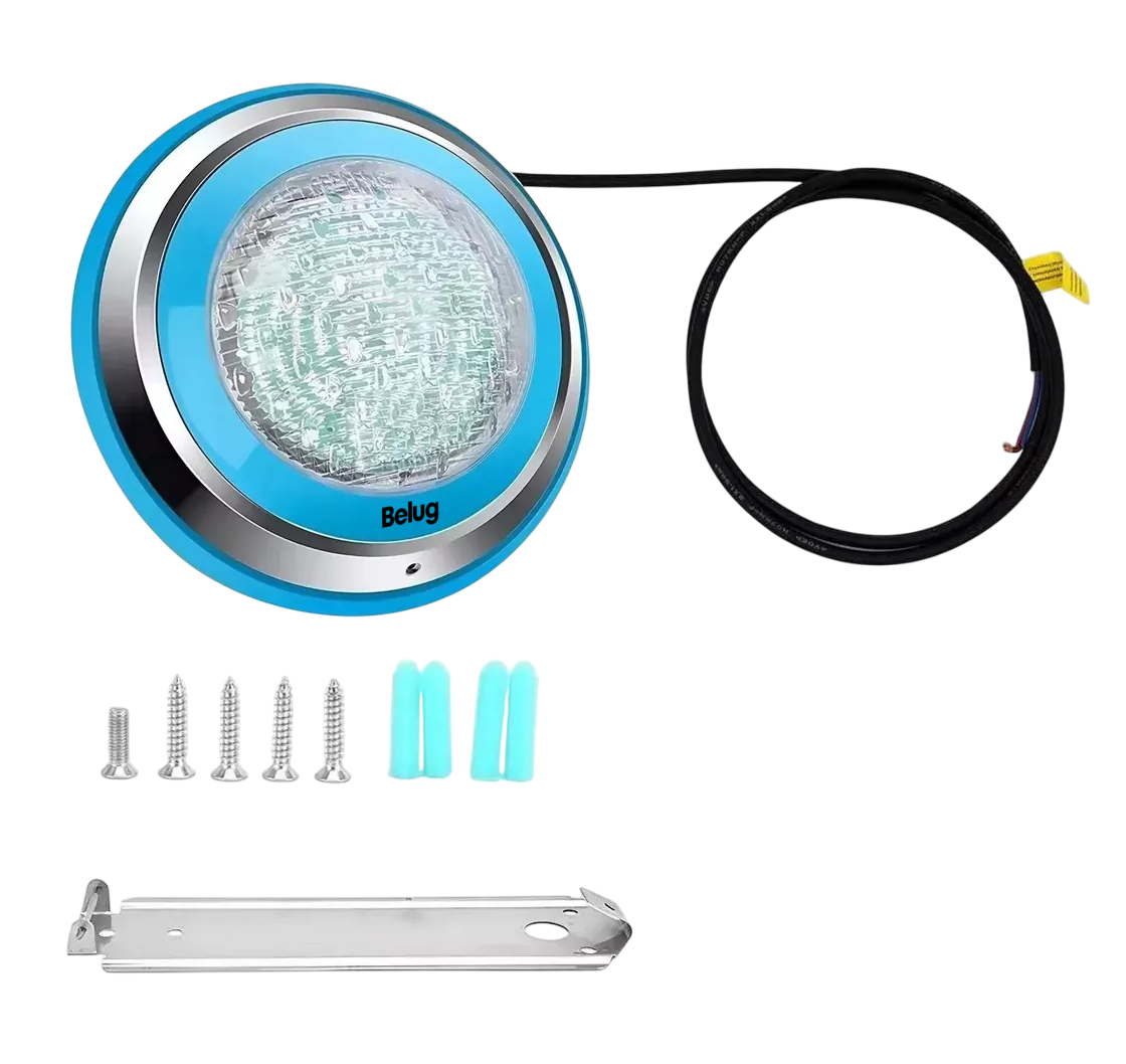 Luz Led Para Piscina Belug 12v 24w Rgb Con Control Remoto Azul Plata