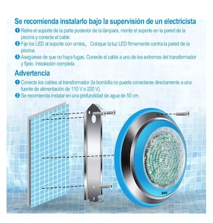 Foto 5 | Luz Led Para Piscina Belug 12v 24w Rgb Con Control Remoto Azul Plata
