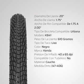 Foto 2 | Kit de Llanta y Cámara para Bici Kenda R20 X1.75 Kontact K841 color Negro