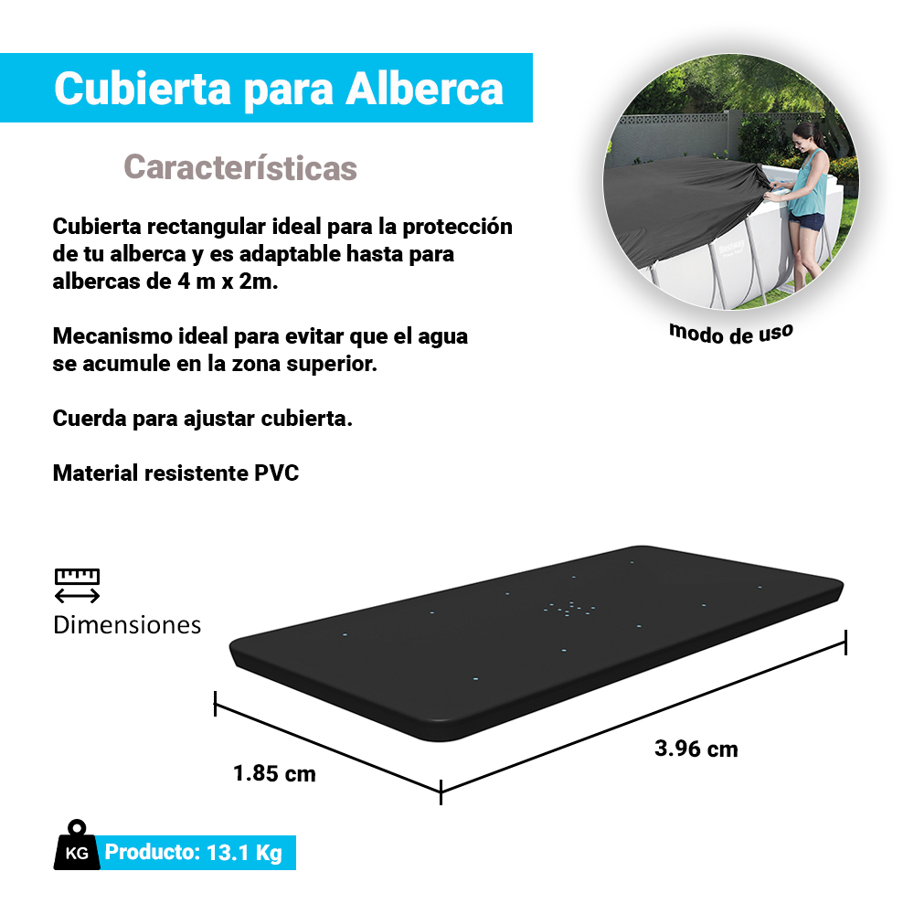 Foto 2 | Cubierta Para Alberca Rectangular Negra 1.85 X 3.96 Mts