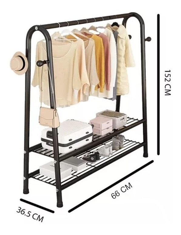 Foto 4 pulgar | Practiksa Perchero Para Ropa Rack Metálico 2 Niveles Closet Reforzado 66 Cm Color Negro