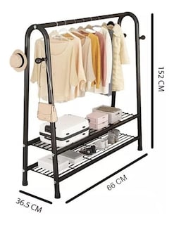 Foto 3 | Practiksa Perchero Para Ropa Rack Metálico 2 Niveles Closet Reforzado 66 Cm Color Negro