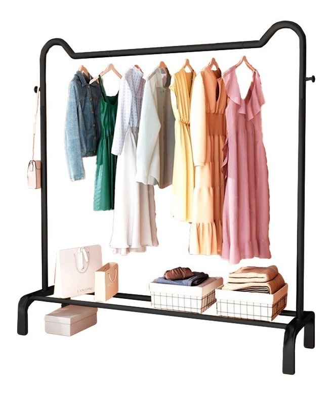 Practiksa Perchero Rack Metálico Reforzado Con Zapatera Para Ropa 70 Cm Color Negro