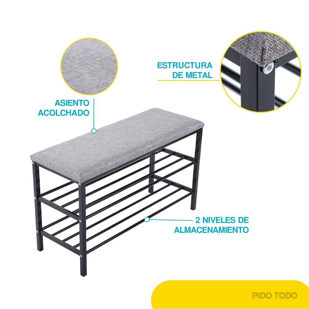 Foto 5 pulgar | Banco Zapatero Negro 80cm
