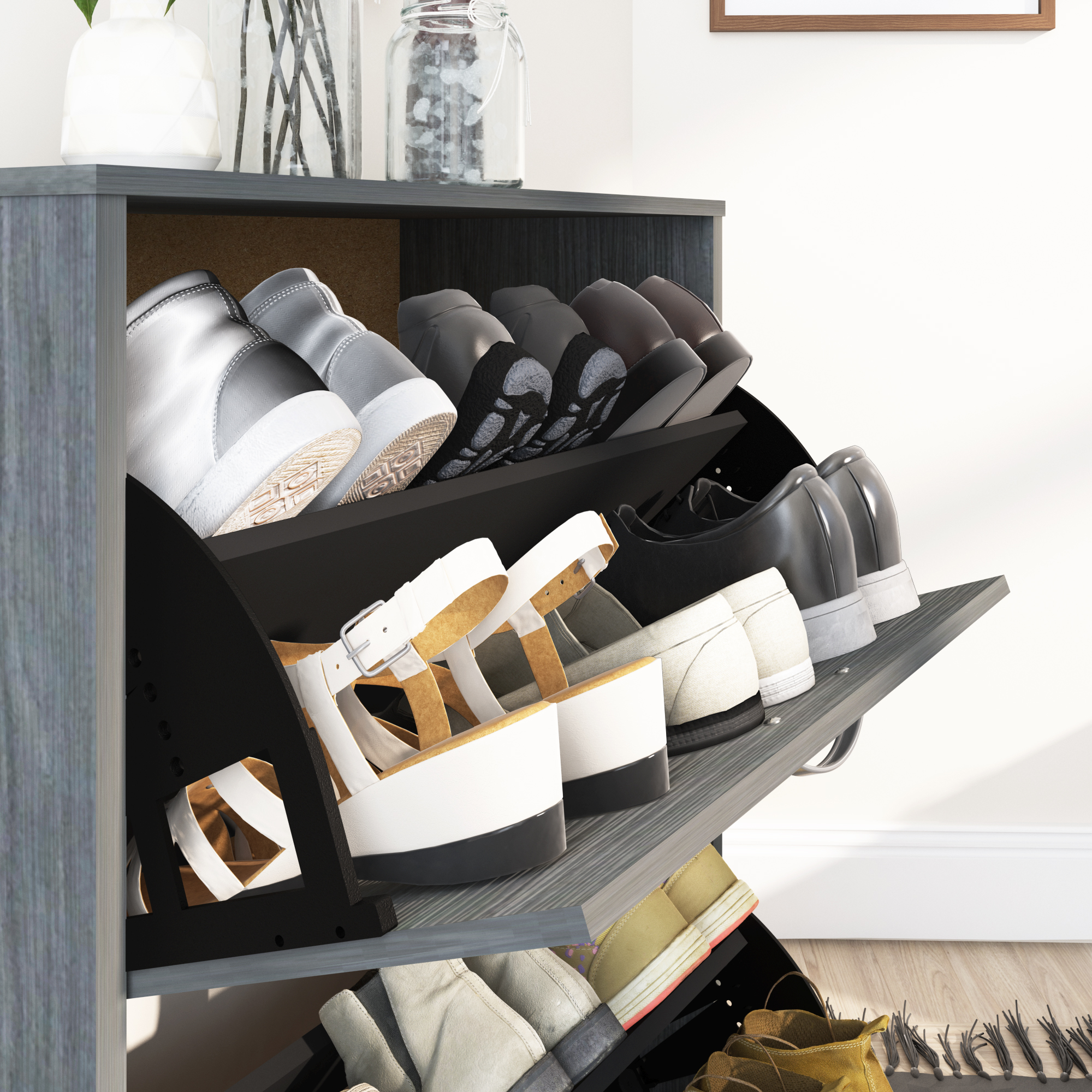 Foto 7 pulgar | Zapatera Playcon OZAP2GR Gris Texturizada 60 X 81 cm
