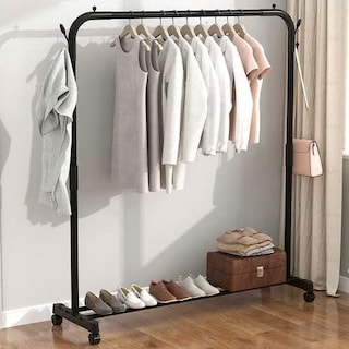 Foto 2 | Perchero Móvil para Ropa Rack con Zapatera Ruedas Giratorias Negro