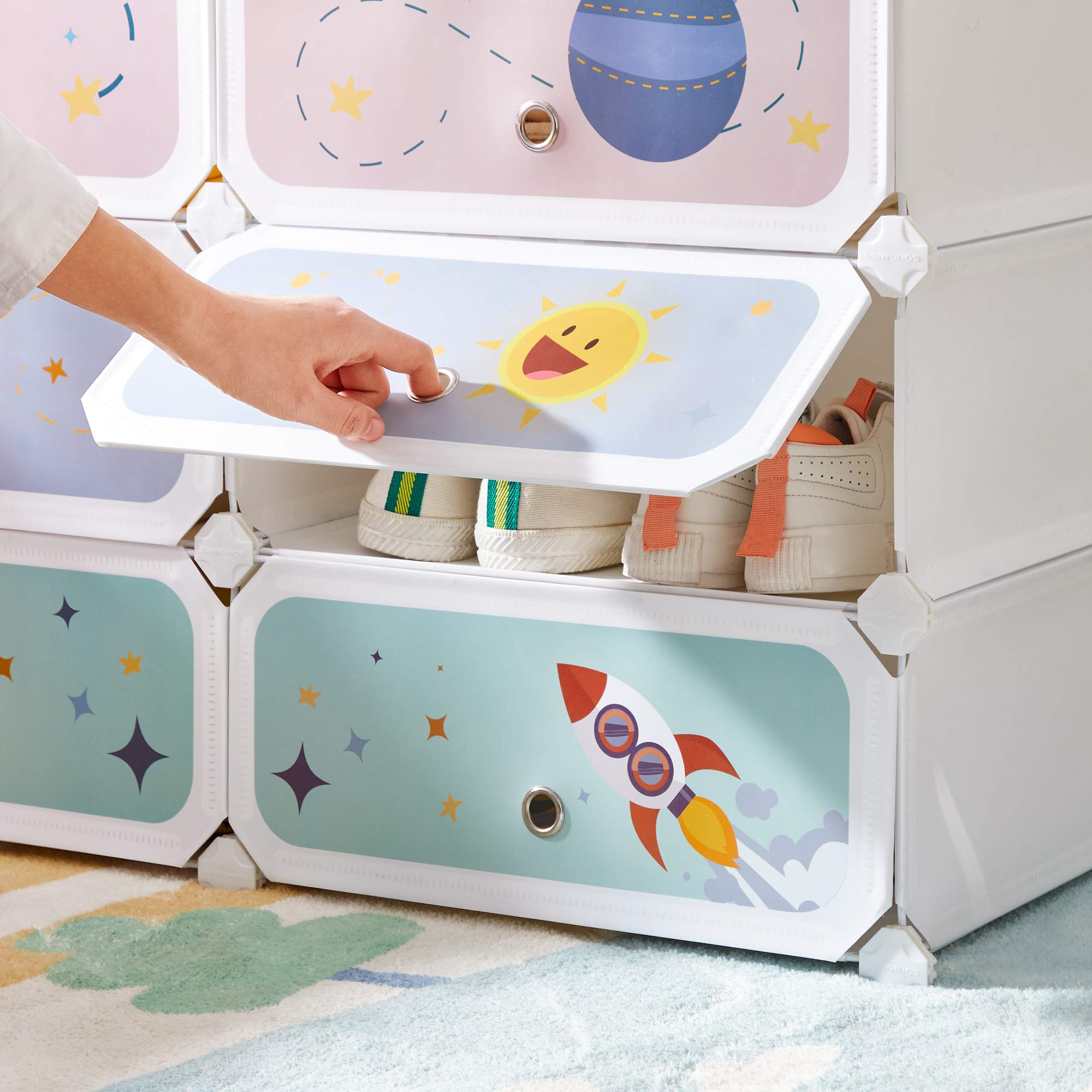 Foto 5 pulgar | Zapatera Songmics Blanca para Niños 6 Espacios Apilable con Puertas