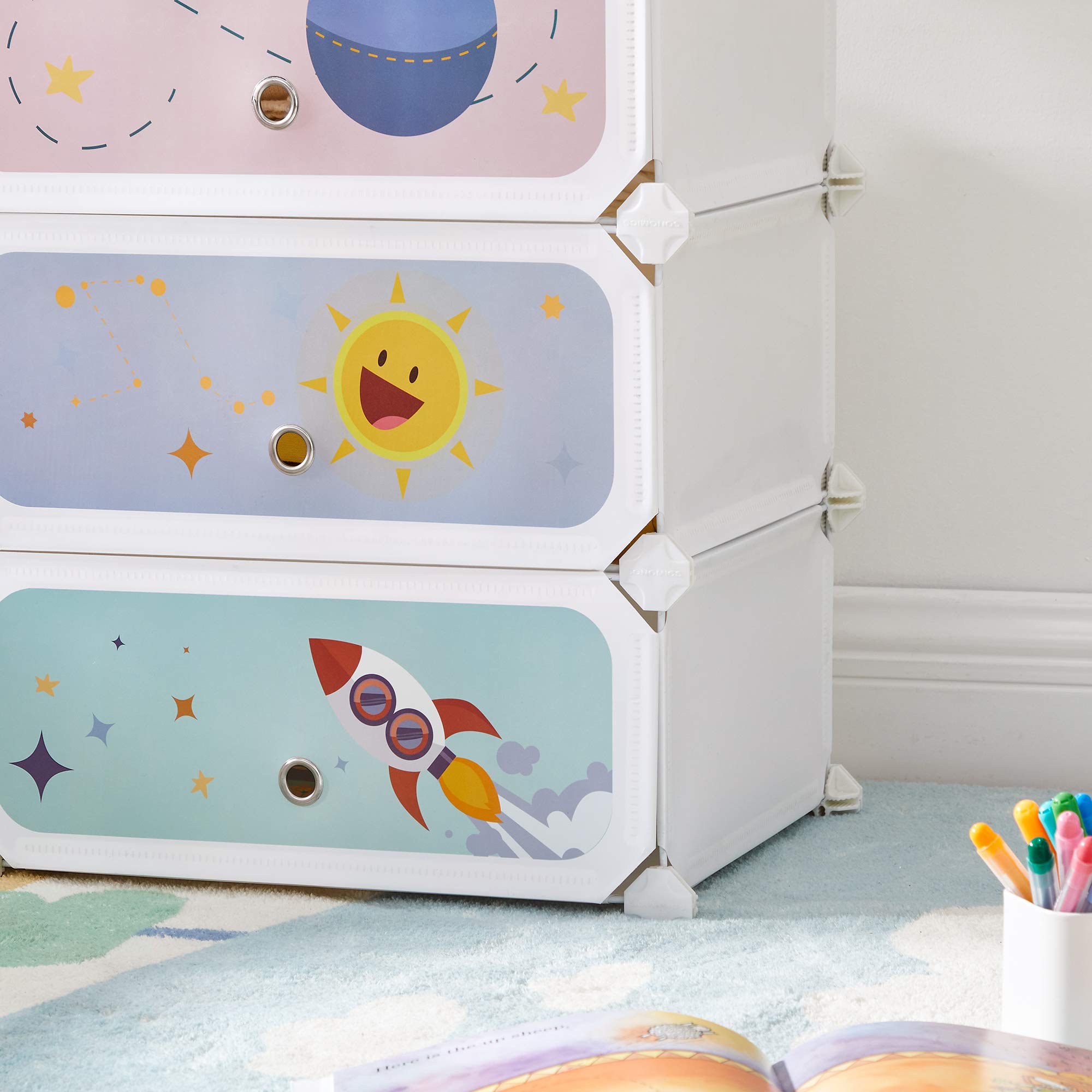 Foto 9 pulgar | Zapatera Songmics Blanca para Niños 6 Espacios Apilable con Puertas