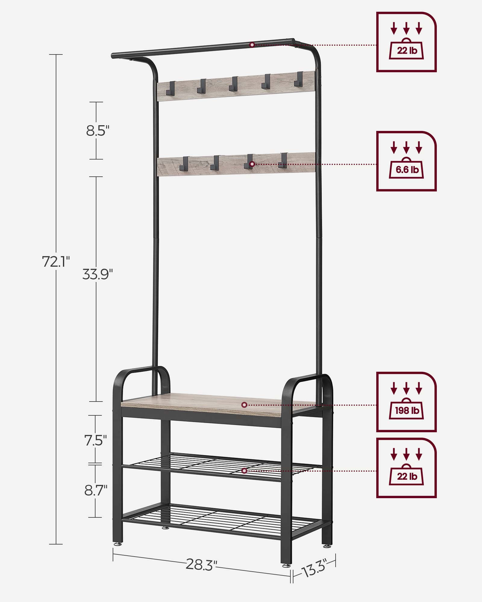 Foto 5 | Perchero Hall Tree Vasagle 4 En 1 Con Soporte Para Zapatos, Gorra De 90 Kg.