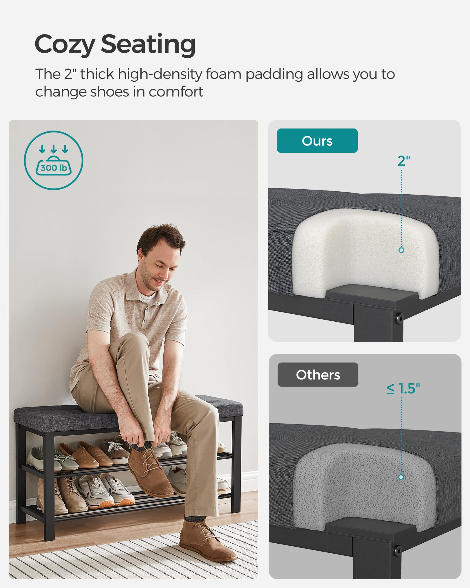 Foto 4 | Banco Para Zapatos Songmics Entryway Con Cojín Y Espacio De Almacenamiento, 10 Pares