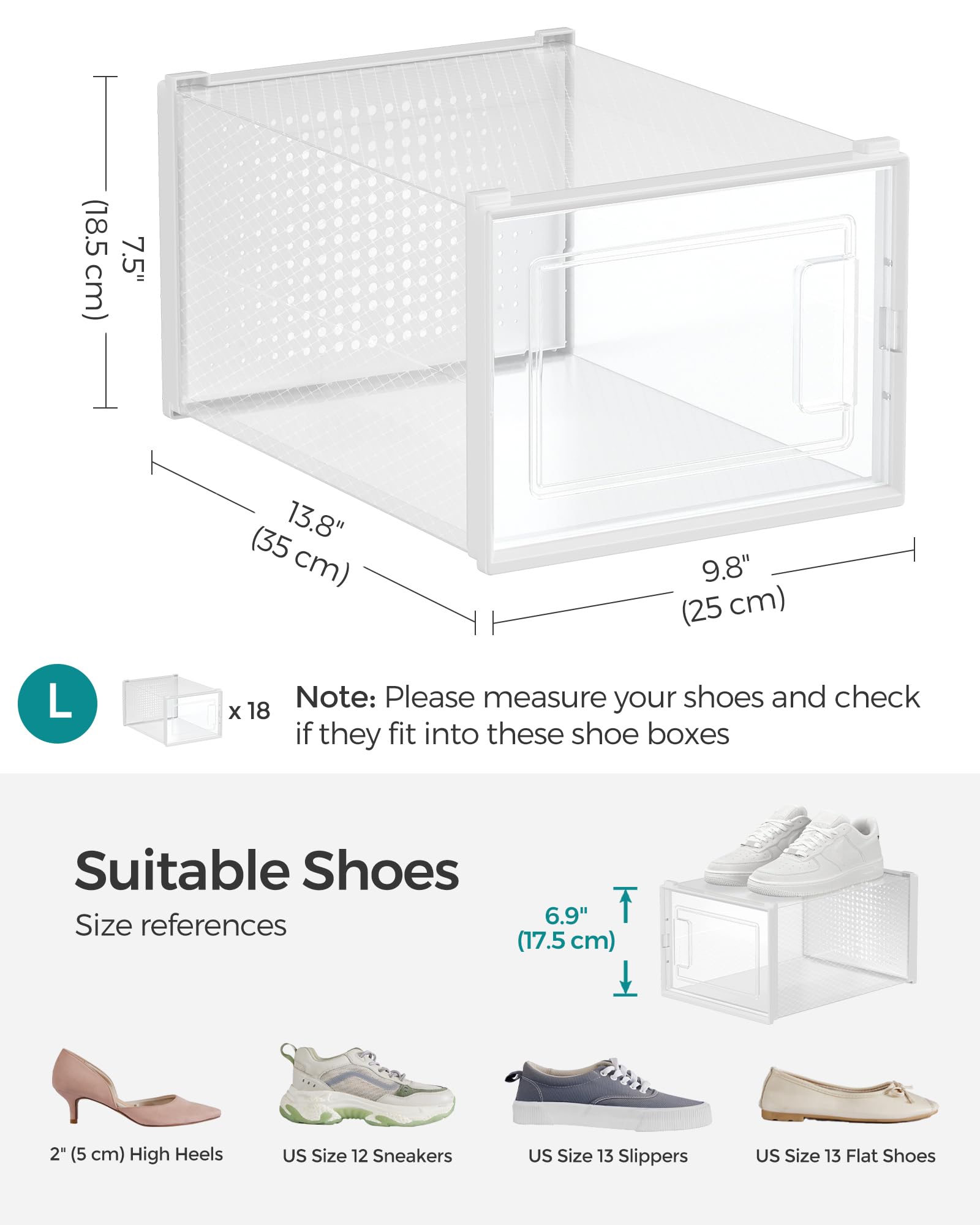 Foto 6 pulgar | Organizadores Para Guardar Zapatos Songmics, Paquete De 18, Transparentes