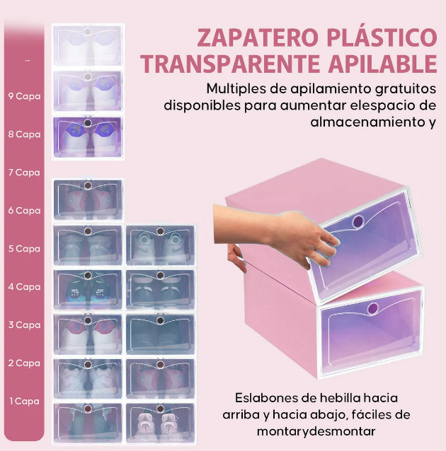 Foto 3 pulgar | Zapatera de Cajas Apilables de Plástico Xtellar Rosa 12 Piezas