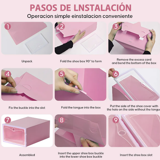 Foto 5 pulgar | Zapatera de Cajas Apilables de Plástico Xtellar Rosa 12 Piezas