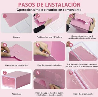 Foto 4 | Zapatera de Cajas Apilables de Plástico Xtellar Rosa 12 Piezas