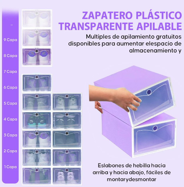 Foto 3 pulgar | Zapatera de Cajas Apilables de Plástico Xtellar Morado 12 Piezas