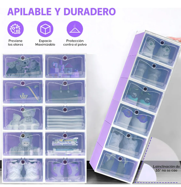 Foto 4 pulgar | Zapatera de Cajas Apilables de Plástico Xtellar Morado 12 Piezas