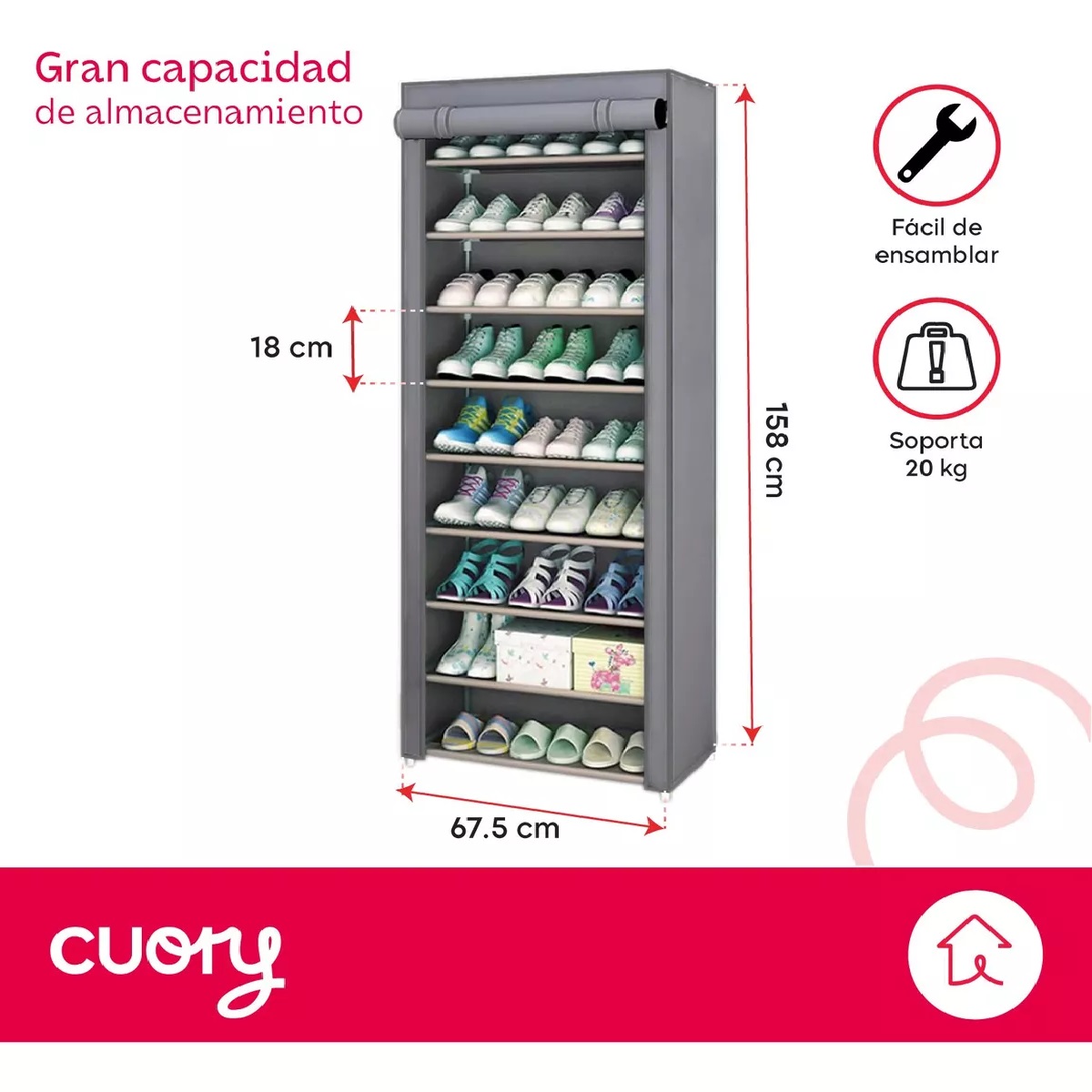 Foto 3 pulgar | Zapatera Organizador Closet Repisa Armable Mueble Multiusos Gris Oscuro