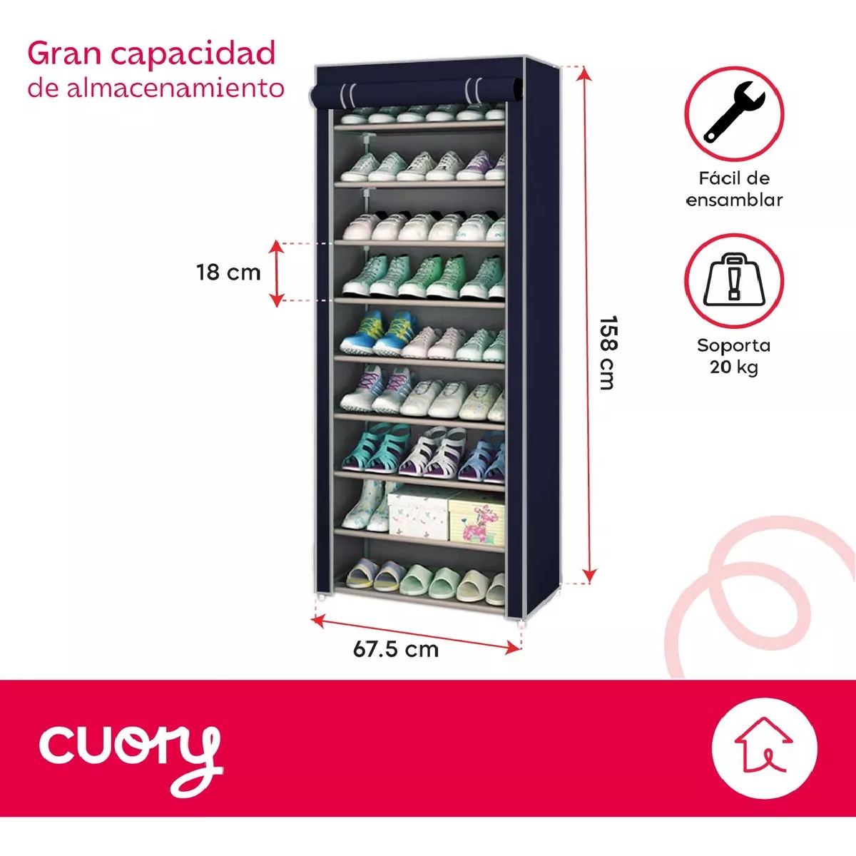 Foto 3 pulgar | Zapatera Organizador Closet Repisa Armable Mueble Multiusos Azul