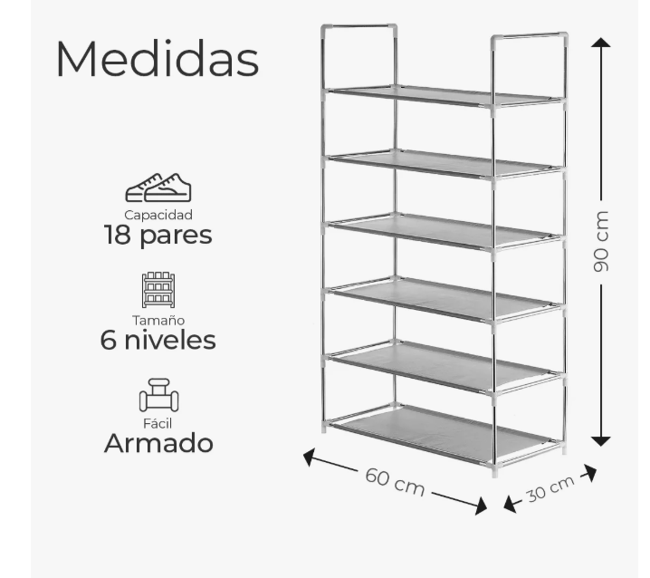 Foto 5 | Zapatera Organizador Zapatos 18 Pares Fácil De Transportar Plateado
