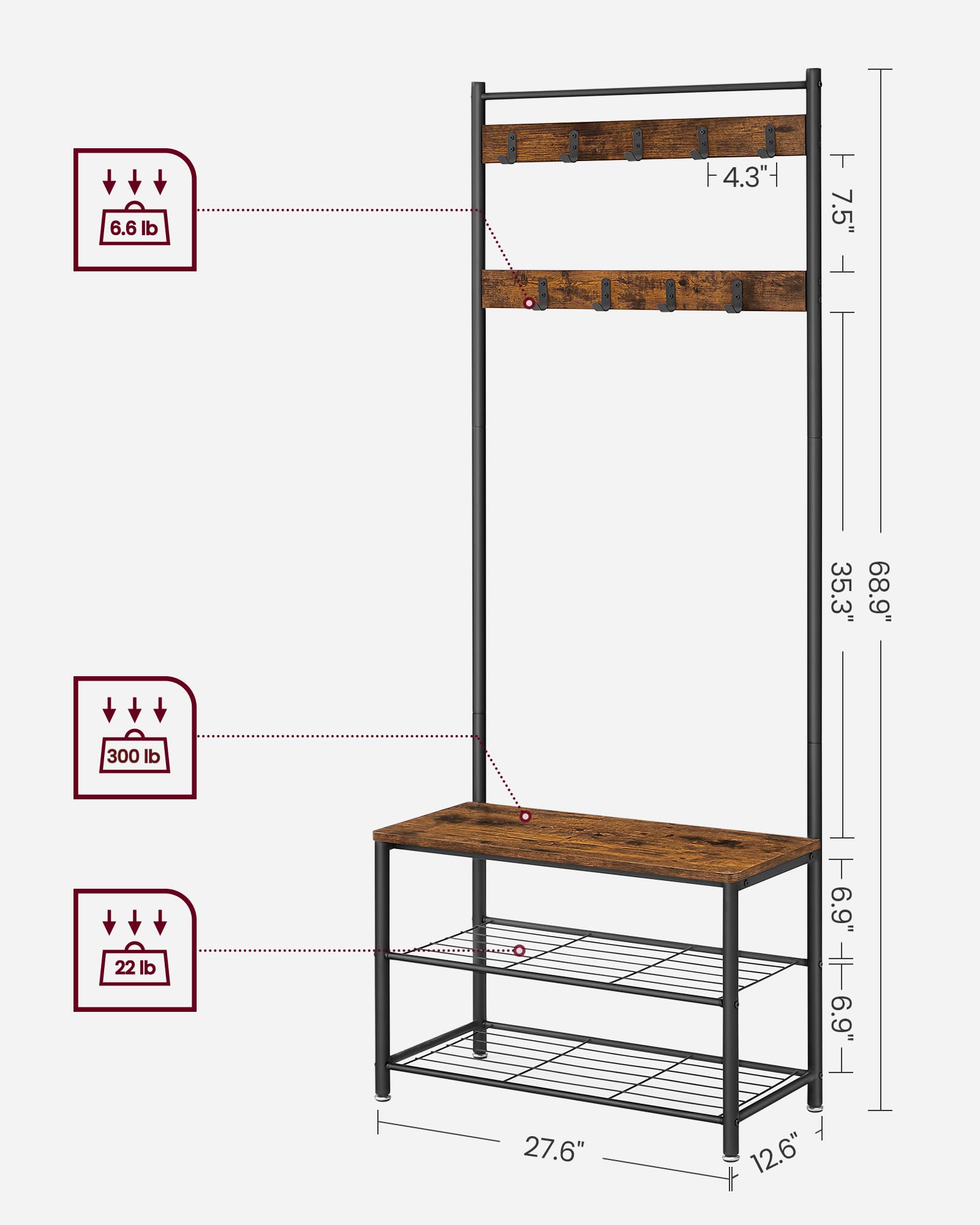 Foto 4 | Banco Vasagle Uhsr41bx Para Guardar Zapatos En Forma De Árbol Y Perchero - Venta Internacional.