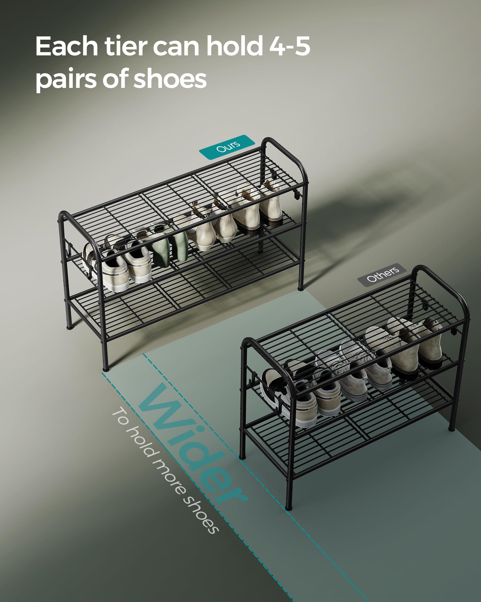 Foto 5 pulgar | Organizador De Zapatos Songmics De Metal De 3 Niveles Para Zapatos, Tinta Negra - Venta Internacional.